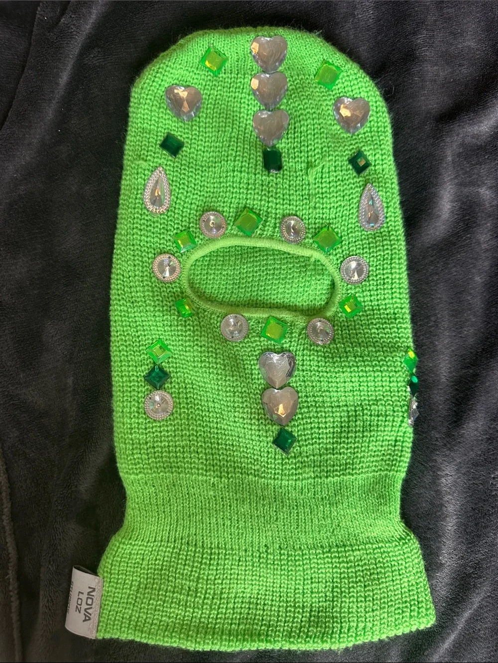 Embellished Neon Green Knit Balaclava by Nova Loz